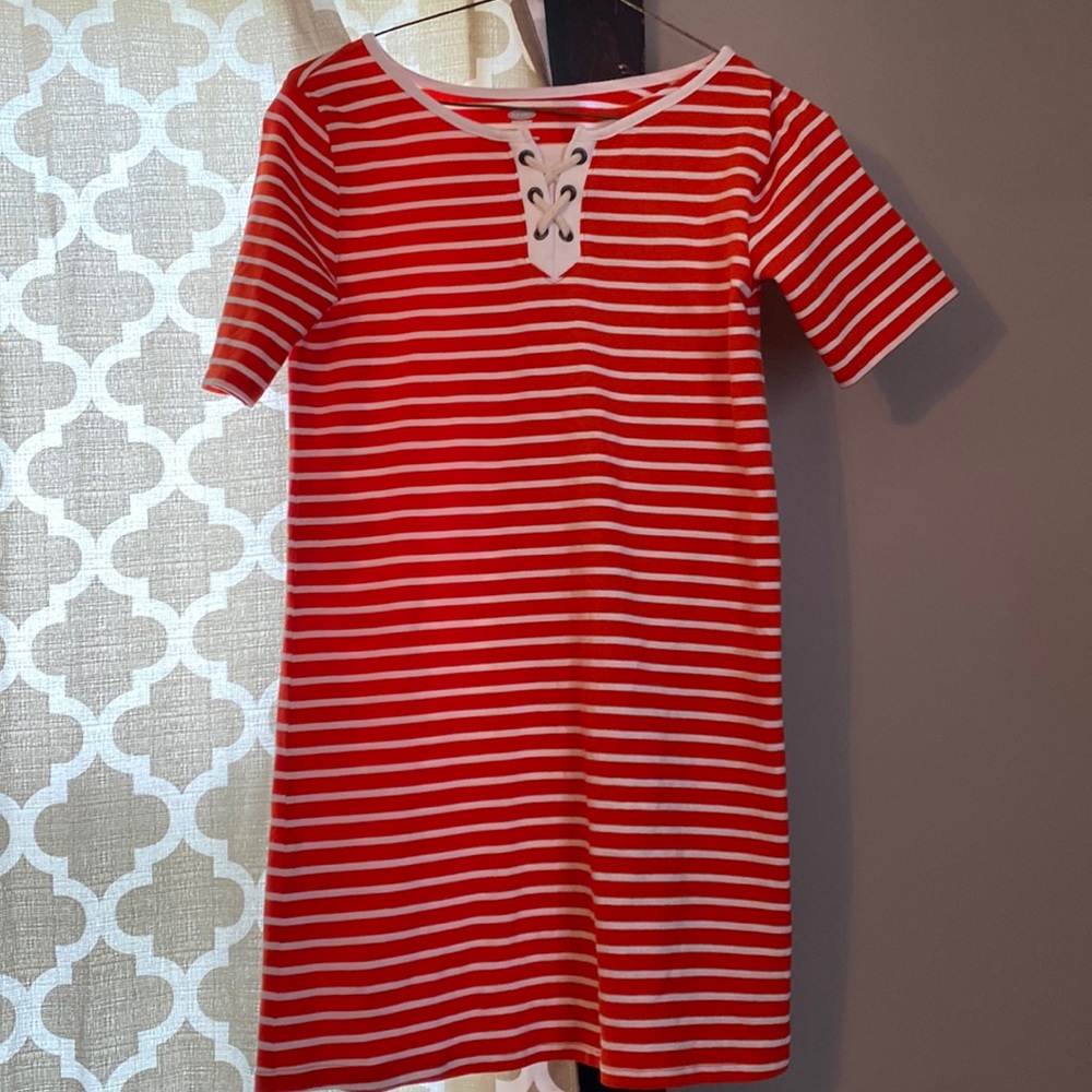 Old Navy dress,orange with white stripes.